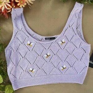 Nikka K Lilac Crochet Butterfly Crop Top Medium